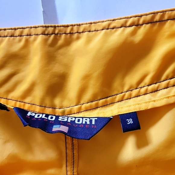 Vintage Polo Sport Ralph Lauren Men's Yellow Nylon Board Shorts Size 38 - Picture 4 of 10
